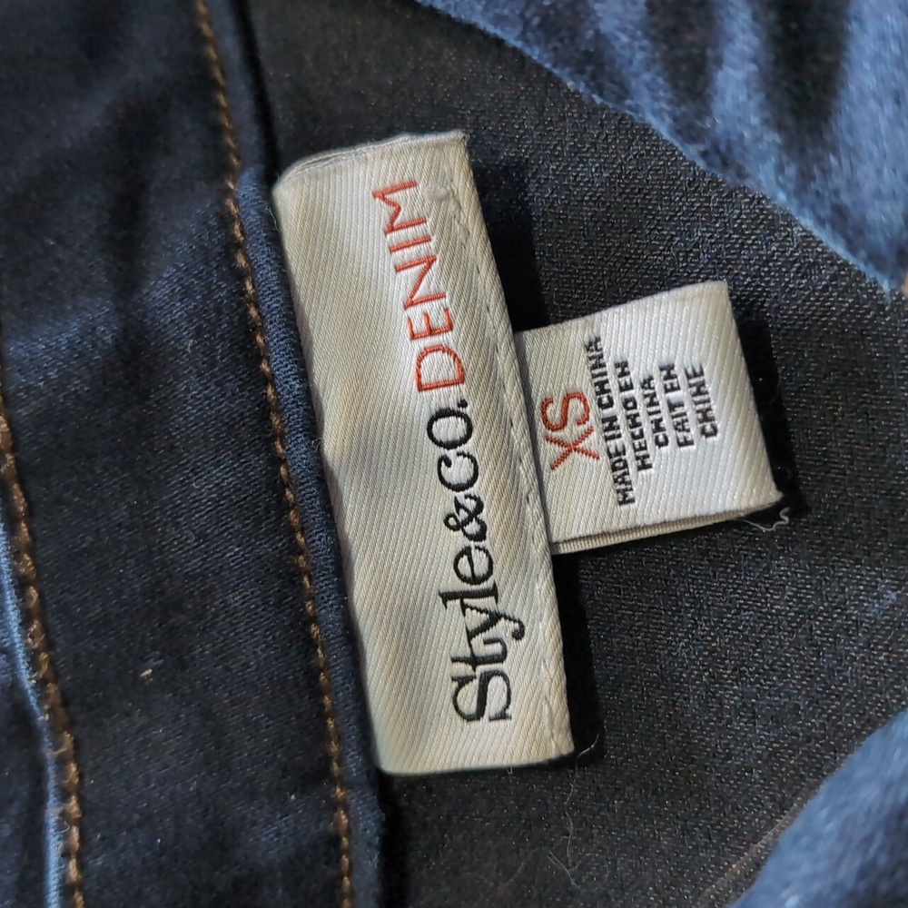 Style&Co Dark Blue Stretch Denim Classic Button Down Jacket With Pockets Size XS - Picture 6 of 10